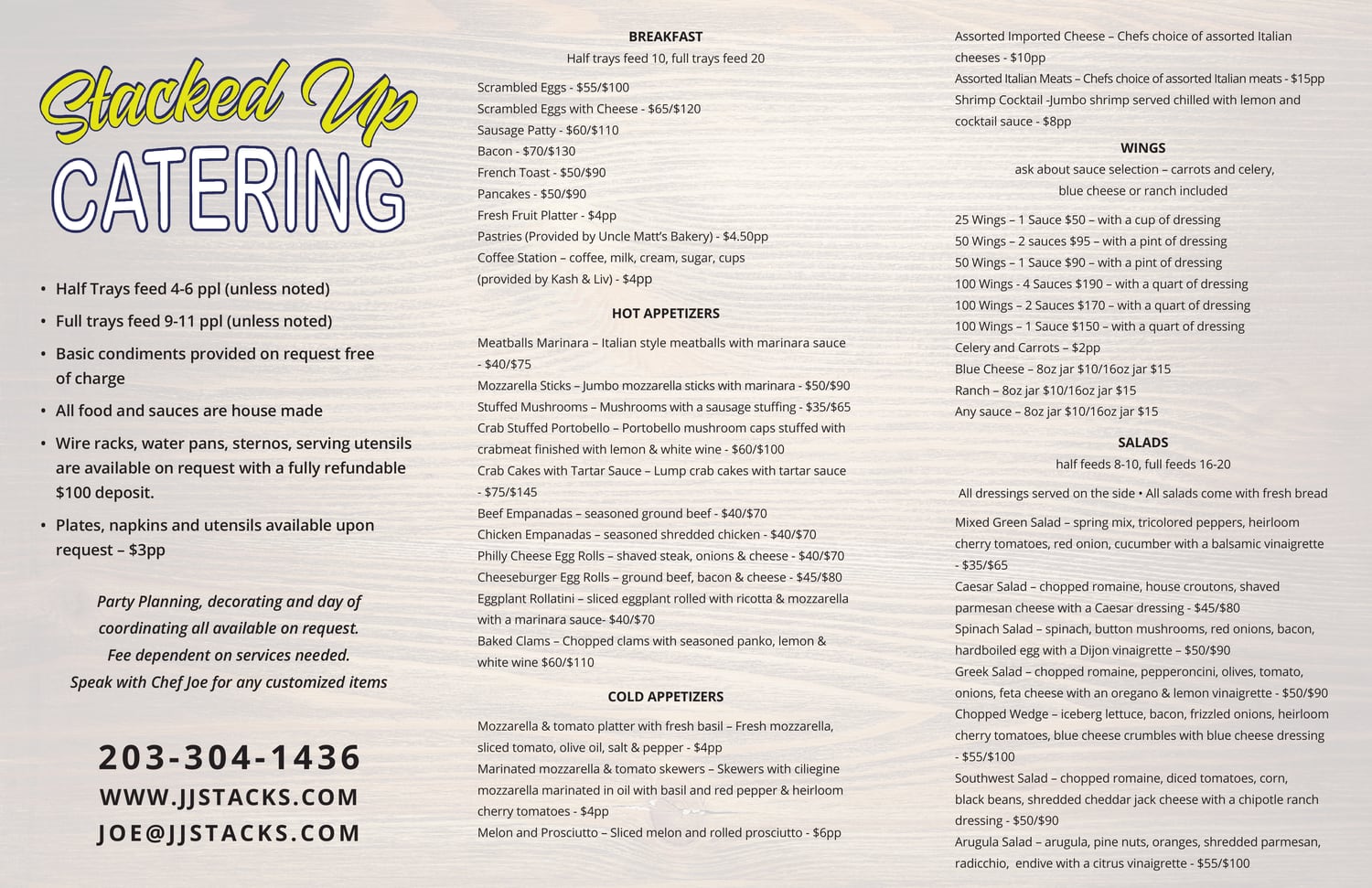 Full-Service Catering menu — page 1