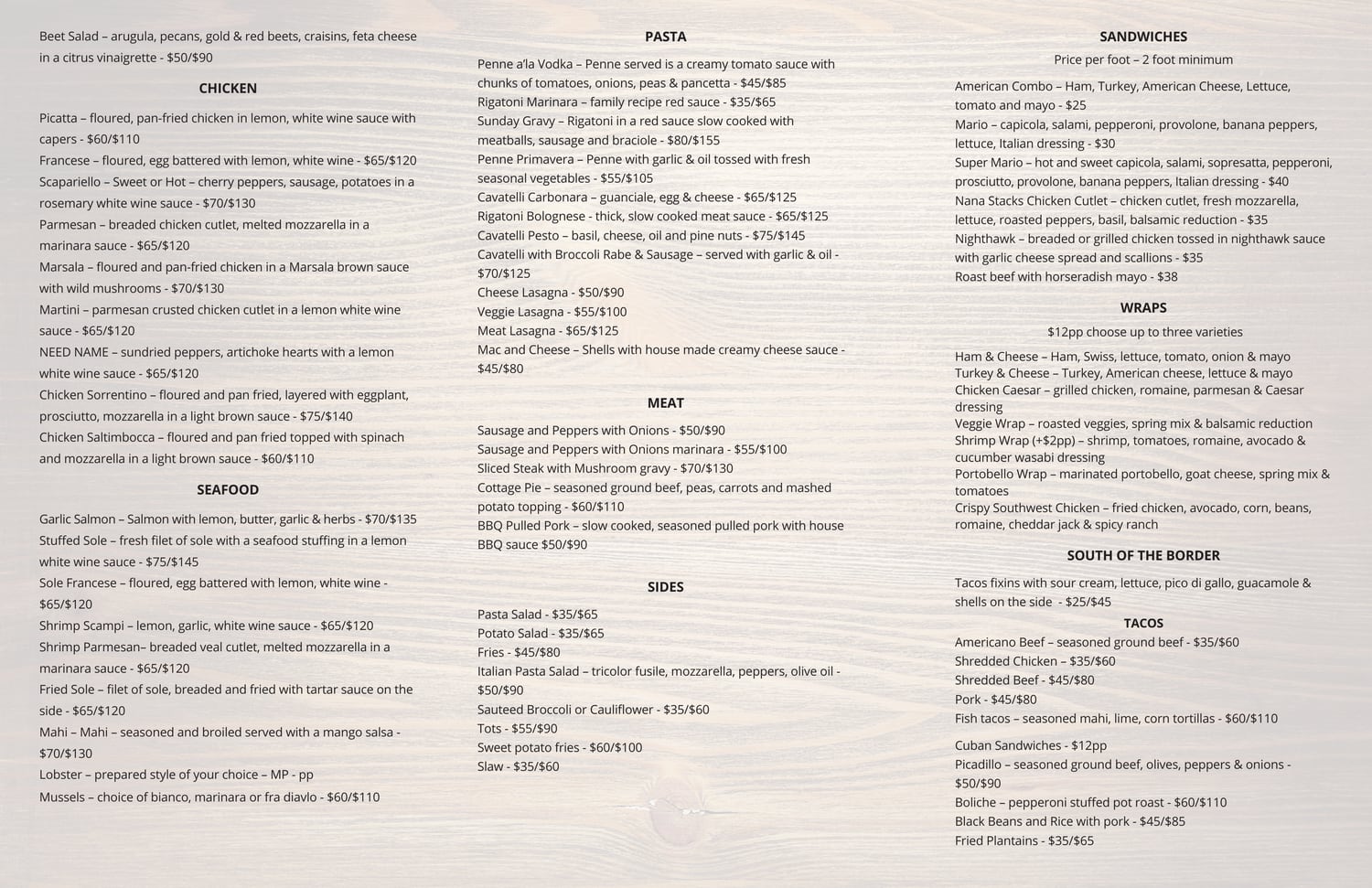 Full-Service Catering menu — page 2