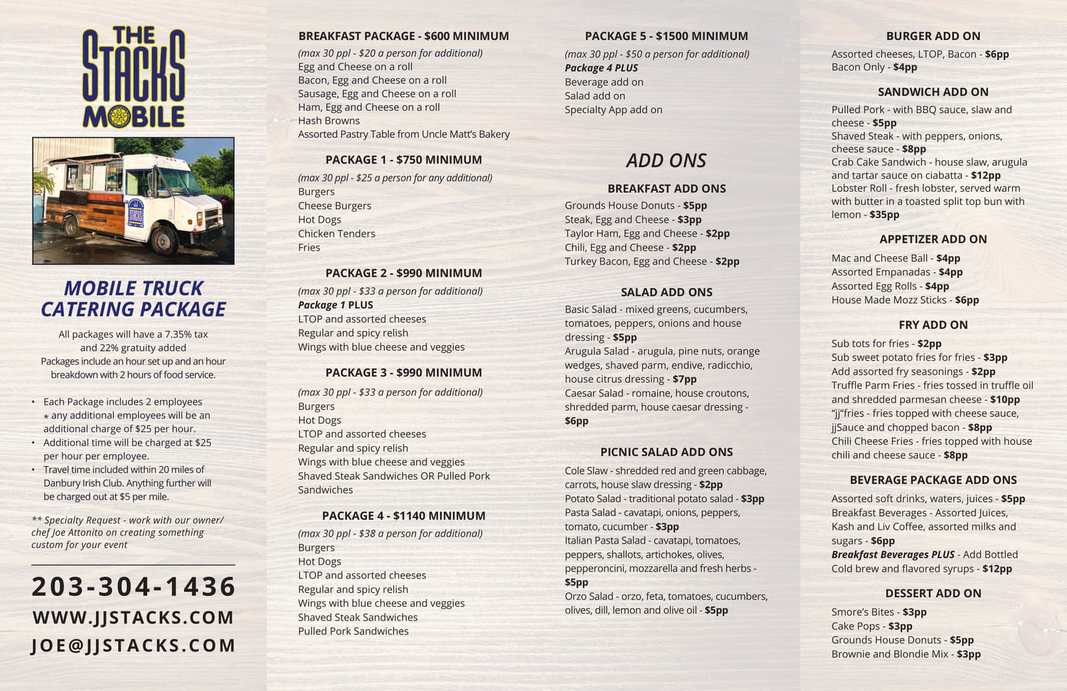 Mobile Truck Catering menu